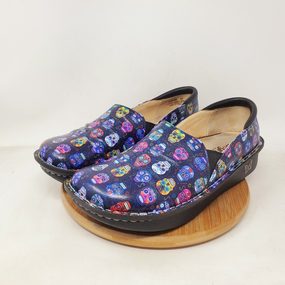 Alegria Debra Clogs Womens 42 Black Purple Pink‎ Sugar Skulls Loafer Shoes - Picture 7 of 15